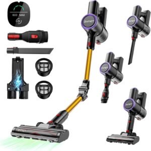 S9 Cordless Vacuum Cleaner, 45kPa/500W/45Min Cordless Vacuum Cleaner, Foldable Tube, Freestanding and Wall Charging Station, with Green Light, Suitable for Pet Hair/Carpet/Hard Floors