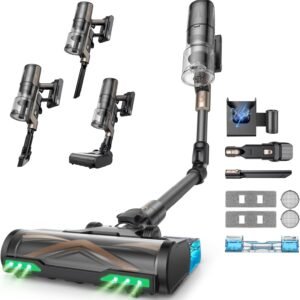 Proscenic P20 Cordless Vacuum Cleaner, 70Kpa/680W/70Min Vacuum Cleaner with Floor Cleaning, Powerful Cordless Foldable Vacuum Cleaner, Self-Standing, Anti-tangle Brush for Carpets, Animal Hair, Sees