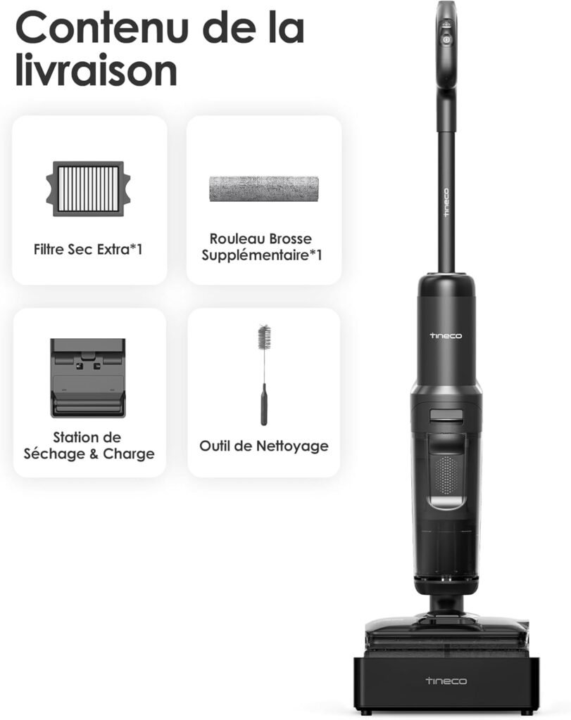 Aspirateur laveur Tineco avec base de charge, filtre, rouleau et brosse de nettoyage