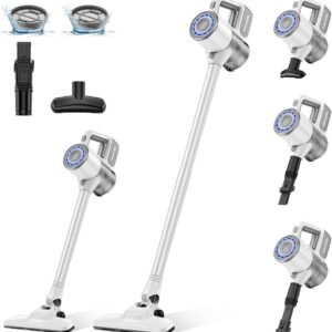 VersLife Aspirateur Balai sans Fil, Aspirateur sans Fil 30Kpa avec 30 Min d'Autonomie, 4 en 1 Aspirateur Balai sans Sac pour Les Poils d’Animaux, Tapis, Sols (Blanc)