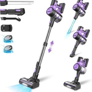 Aspirateur Balai sans Fil Puissant, 45KPa/50Min, Batterie Amovible, Brosse Motorisée Anti-Emmêlement, Filtration HEPA, Idéal pour Sols Durs, Tapis et Poils d'animaux
