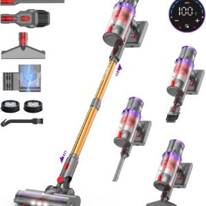 coovy SU7 Aspirateur Balai sans Fil 580W/55Kpa/75Mins, Aspirateur sans Fil Puissant, Chargement Mural, Écrans Tactiles LED, 1,3L Capacité, pour Sols Durs/Tapis/Les Poils d'animaux