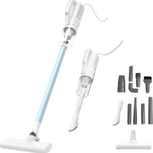 SIMPLUS Aspirateur Balai Filaire, Léger 9 en 1 Aspirateur à Main, Moteur ECO, Filtre HEPA, Adapté aux Sols Durs/Poils d'animaux/Voiture, Réservoir de 500ml, 16000Pa, Blanc