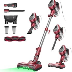 Vexilar C8 Aspirateur Balai avec Fil, 600W/60Kpa Aspirateur Balai Puissant avec Recharge Murale, Cable de 7 m, Brosse Anti-Emmêlement,1,5L Aspirateur Balai pour Tapis,Sols Durs,Poils d'animau