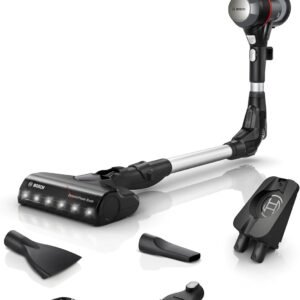 Bosch Electroménager Unlimited 7, BBS712A, aspirateur Balai, 2 Batteries 3.0 Ah Power for All, autonomie de 40 Min par Batterie, Tube Flexible, Poids léger, Accessoires, éclairage LED, Anthracite