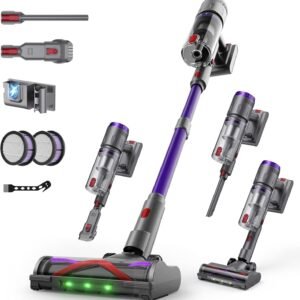 Aspirateur Balai sans Fil 600W/58000Pa/75min, Aspirateur sans Fil Puissant avec Écran LED Intelligent, Brosse Anti-emmêlement, Station de Charge, pour Tapis, Sols Durs, Poils d'animaux