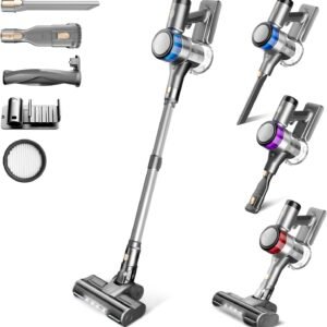 Aspirateur Balai sans Fil, 400W 45KPa Aspirateur sans Fil Puissant, 55Min Autonomie, Brosse Anti-emmêlement, Batterie Amovible, Aspirateur sans Sac avec LED Écran pour Tapis Poils d'animaux Sol Dur