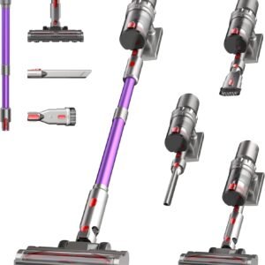 Hearten Aspirateur Balai sans Fil, 70000 Pa/70 Min, Ultra-Silencieux, avec Écran LED, Brosse Anti-Emmêlement en V, Utilisation Simplifiée, Tient Debout, pour Tapis, Sols Durs et Animaux