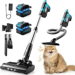 Aspirateur Balai sans Fil 60 kPa/700 W/70 min, Aspirateur sans Fil Puissant avec Batterie de 8 000 mAh, Tuyau 2.3M, Brosse Anti-enchevêtrement, Aspirateur Balai pour Poils d’Animaux/Sols/Tapis