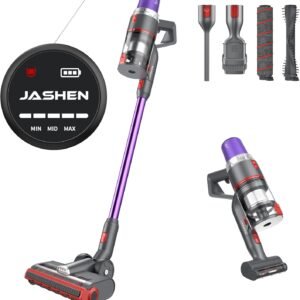 JASHEN Aspirateur Balai sans Fil V16, 25.2V, 4 en 1 Aspirateur Puissant 22000Pa Jusqu'à 40 Min d'autonomie, Ecran LED Intelligent, 3 Vitesses Mauve