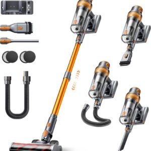 SMOTURE Aspirateur Balai sans Fil 600W/50KPa/65Min, Aspirateur sans Fil Puissant avec Tuyau Extensible 1m, Charge Murale, Mode Auto, Aspirateur Balai Écran LCD pour Poils d’Animaux/Sols/Tapis/Voiture
