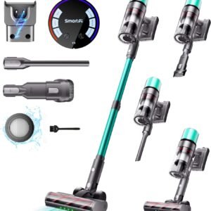 V5 Aspirateur Balai sans Fil, 55Kpa/600W/80Mins Aspirateur sans Fil Puissant, Autoportant Aspirateur Balai, Autonomie Ultra-Longue pour Tapis, Sols Durs, Poils d'animaux