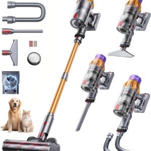 SunSare Aspirateur Balai sans Fil, 600W/50KPA/65Mins Aspirateur sans Fil Puissant avec Tuyau Extensible 1M, Parfumé, Chargement Mural, Aspirateur Balai Écran LCD Auto pour Poils d’Animaux/Sols/Tapis