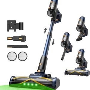 Vexilar Aspirateur Balai sans Fil V12, 50Kpa/50Min/450W Aspirateur sans Fil Puissant, Brosse pour Sol améliorée,Technologie GreenEye,Chargement Mural, Aspirateur pour Tapis,Sols,Poils d'animaux