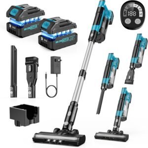 60KPa Aspirateur Balai Sans Fil,700W/70 Mins Aspirateur Sans Fil Puissant avec 2*4,0Ah Batteries Amovible,Brosse Anti-Enchevêtrement,Écran LED,Aspirateur Balai de batterie pour Cheveux/Tapis/Sols Durs