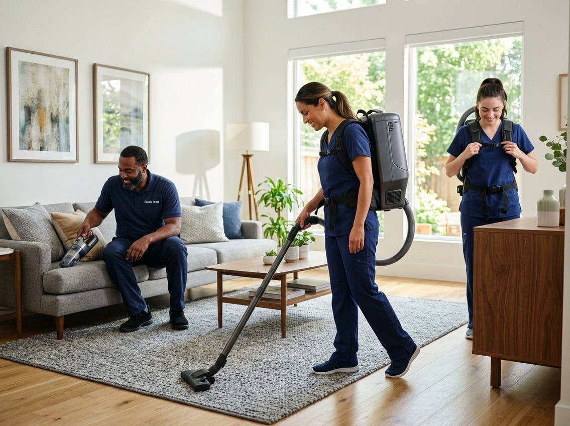 Aspirateur dorsal professionnel en cours d'utilisation dans un environnement de travail.