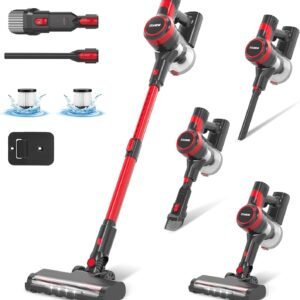 Stanew Aspirateur Balai sans Fil ST609, 4 en 1 Léger Aspirateur sans Fil Puissant 40min Autonomie, 150W, 22.2V, sans Sac Brosse pour Canapé, pour Poils d'animaux, Tapis, Sols Durs