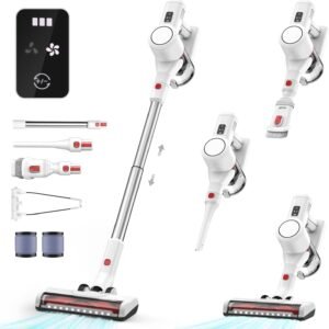 Aspirateur Balai sans Fil Batterie Haute Capacité avec Ecran LED Silencieux et Compact Aspirateur pour Poils d'animaux Adapté aux Sols Durs et Tapis