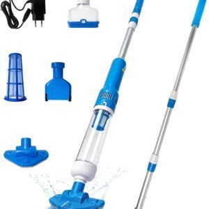 Aspirateur de Piscine sans Fil, 3 en 1 Nettoyeur Électrique à Batterie Rechargeable, Autonomie 70 Min, Aspirateur Piscine pour Spa, Bain à Remous, Piscine Hors-Sol et Enterrée, Bleu