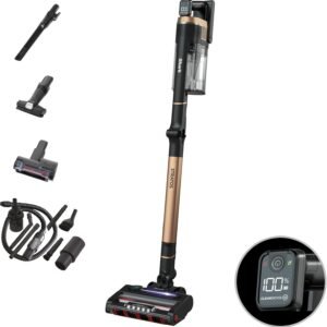 Shark Stratos Aspirateur balai sans fil puissant anti-emmêlement des cheveux, PowerFins Plus, autonomie 60 minutes, aspiration CleanSense IQ, rose gold, IZ400EU