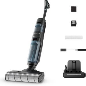Rowenta X-Clean 5, Aspirateur Laveur sans Fil 2-en-1, Sec et Humide, Autonomie 50 min, Auto-Nettoyage, Séchage 60°C Anti-odeurs, Poids en main 1,1 kg, Eclairage LED, GZ5555EE, Noir