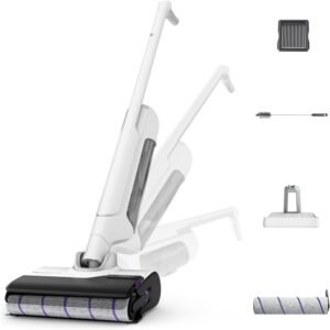 Rowenta X-Clean 10, Aspirateur Laveur sans Fil, Inclinable 180°, Auto-Nettoyage et séchage 65°C, 60min, pour tâches tenaces, Poils d’Animaux YY5785FE, Blanc