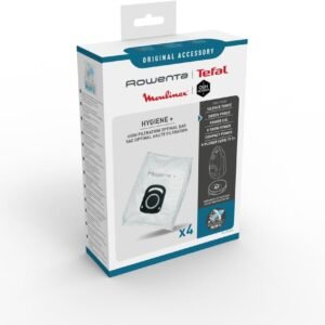Rowenta Lot de 4 sacs Hygiène+, Compatibles avec les aspirateurs traineau Compact Power, Power XXL, Silence Force, X-Trem Power ZR200520 Blanc