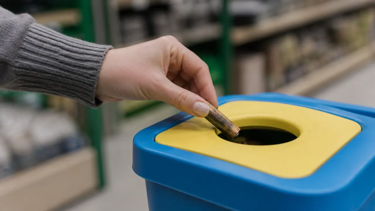 Recyclage d'une batterie d'aspirateur Dépôt d'une batterie usagée dans un point de collecte