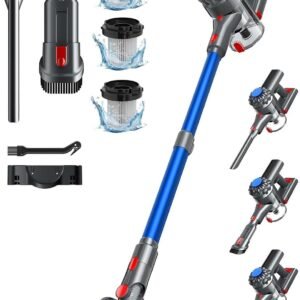 Aspirateur Balai sans Fil, 50Mins/40KPA/450W Aspirateur sans Fil | Aspirateur Balai avec LED Verte, Aspirateur avec Brosse à Plancher Améliorée, pour Tapis, Sols Durs, Poils d'animaux, Bleu