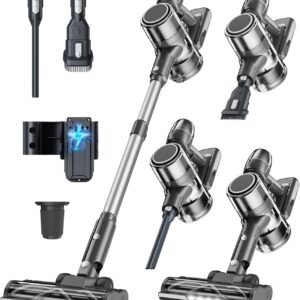 Aspirateur Balai sans Fil Puissant - Électrique Silencieux Aspirateurs Balais Autonomie Rechargeable Batterie avec Cyclonique Brosse LED Cordless Vacuum Cleaner pour Poils d’Animaux Tapis Sols Durs