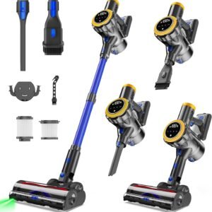 Ginaray Aspirateur Balai sans Fil,580W Poils D’Animaux Tapis et Sols Durs | Aspirateur Sans Sac Puissant ,Puissance Ajustable,Brosse Avec Éclairage LED,Cordless Vacuum Cleaner, Batterie Rechargeable