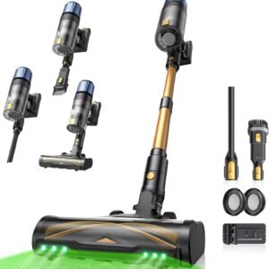 Proscenic P15+ Aspirateur Balai sans Fil, 55Kpa/70Min/650W Aspirateur sans Fil Puissant,Brosse Anti-Enchevêtrement,Autoportante,Télescopique Balai Aspirateur Tapis,Sols Durs,Poils d'animaux et Voiture