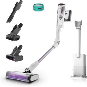 Shark Aspirateur sans Fil Puissant Detect Clean & Empty, avec détection de saleté, Base Auto-vidante 2L, 60 Min, Anti-emmêlement, Animaux, Brosse multisurface, suceur Plat, Blanc, IW3613EUT