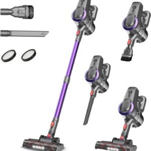 Aspirateur Balai sans Fil, 30KPa & 2 Vitesses, Aspirateur sans Fil 175W, Aspirateur Léger, 55Min Autonomie, 6 en 1 Aspirateur Balai sans Sac pour Les Poils d'animaux, Tapis, Canapé, Voiture