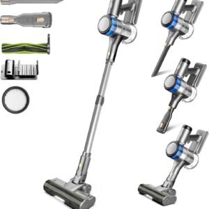 Aspirateur Balai sans Fil, 400W 45KPa Aspirateur sans Fil Puissant, 55Min Autonomie, Brosse Anti-emmêlement, Batterie Amovible, Aspirateur sans Sac avec LED Écran pour Tapis Poils d'animaux Sol Dur