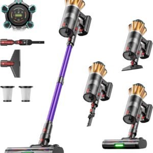 Aspirateur Balai sans Fil 55KPa 650W 70 Min, 1,8L Aspirateur sans Fil Puissant, Autoportant, Écran LED, Brosse Anti-Enchevêtrement, Pastille Parfumée, Poils d’Animaux Sols Durs Tapis Voiture