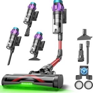 Ultenic U18 Pro Aspirateur Balai sans Fil | 55kPa Puissant Poils d'animaux | GreenEye | 80min Autonomie | HEPA H13 Anti-Allergie | Tube Pliable | Bordeaux