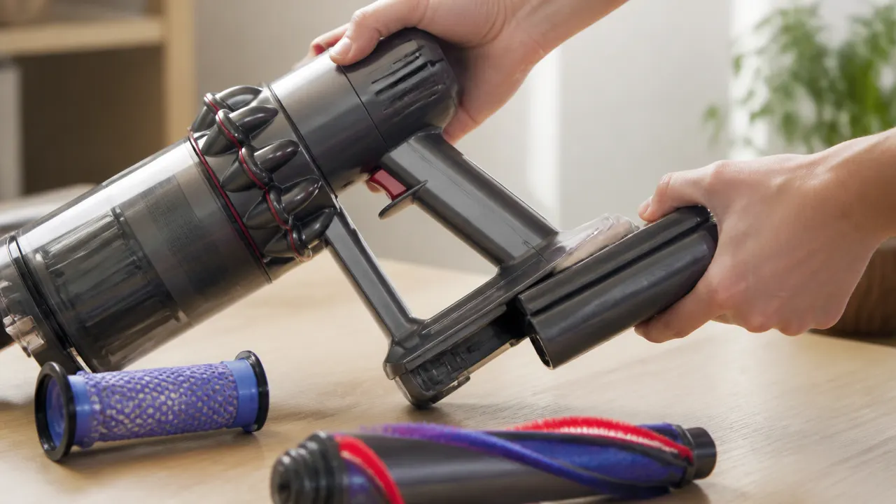 Batterie amovible retirée d’un aspirateur balai