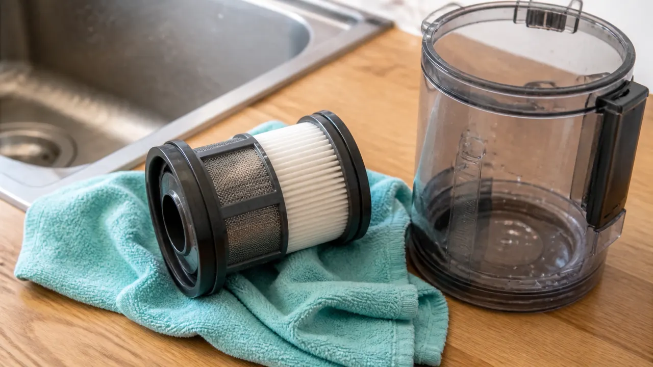 Filtre d’aspirateur balai laissé à sécher après lavage