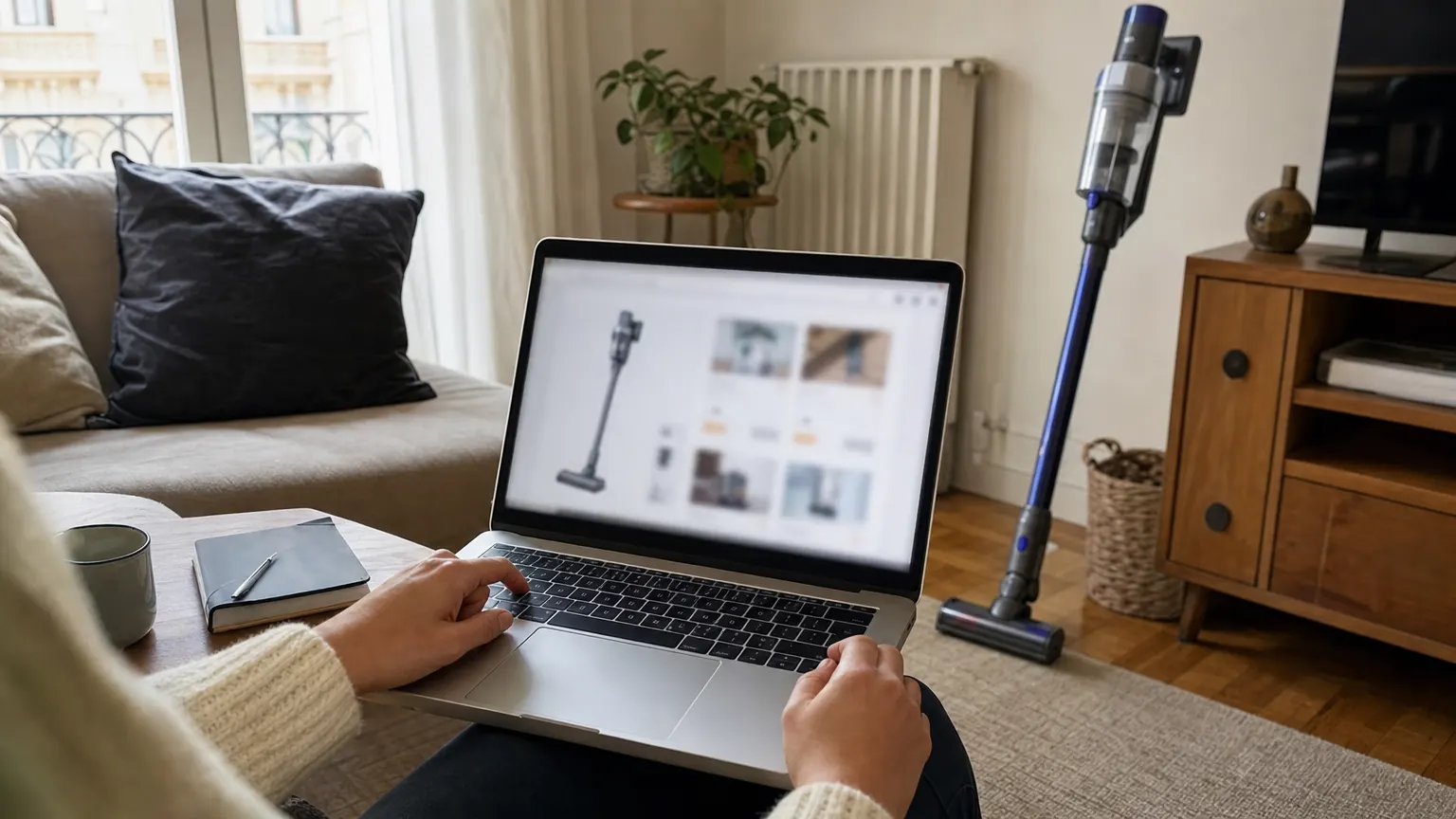 Vérification d'un aspirateur balai sans fil avant un achat en ligne