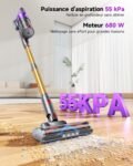 Aspirateur balai sans fil Pdgrid 680W, puissant et endurant