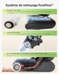 Schéma du système PureFlow pour nettoyeur de sol: rinçage, 500 tr/min et aspiration des eaux sales.